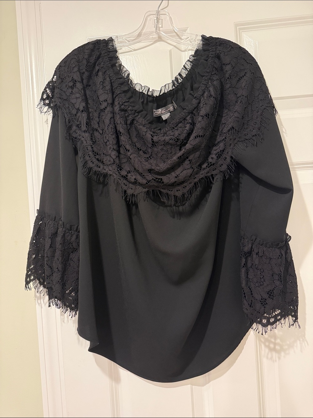 Black Lace-Trim Women’s Top - Off The Shoulder